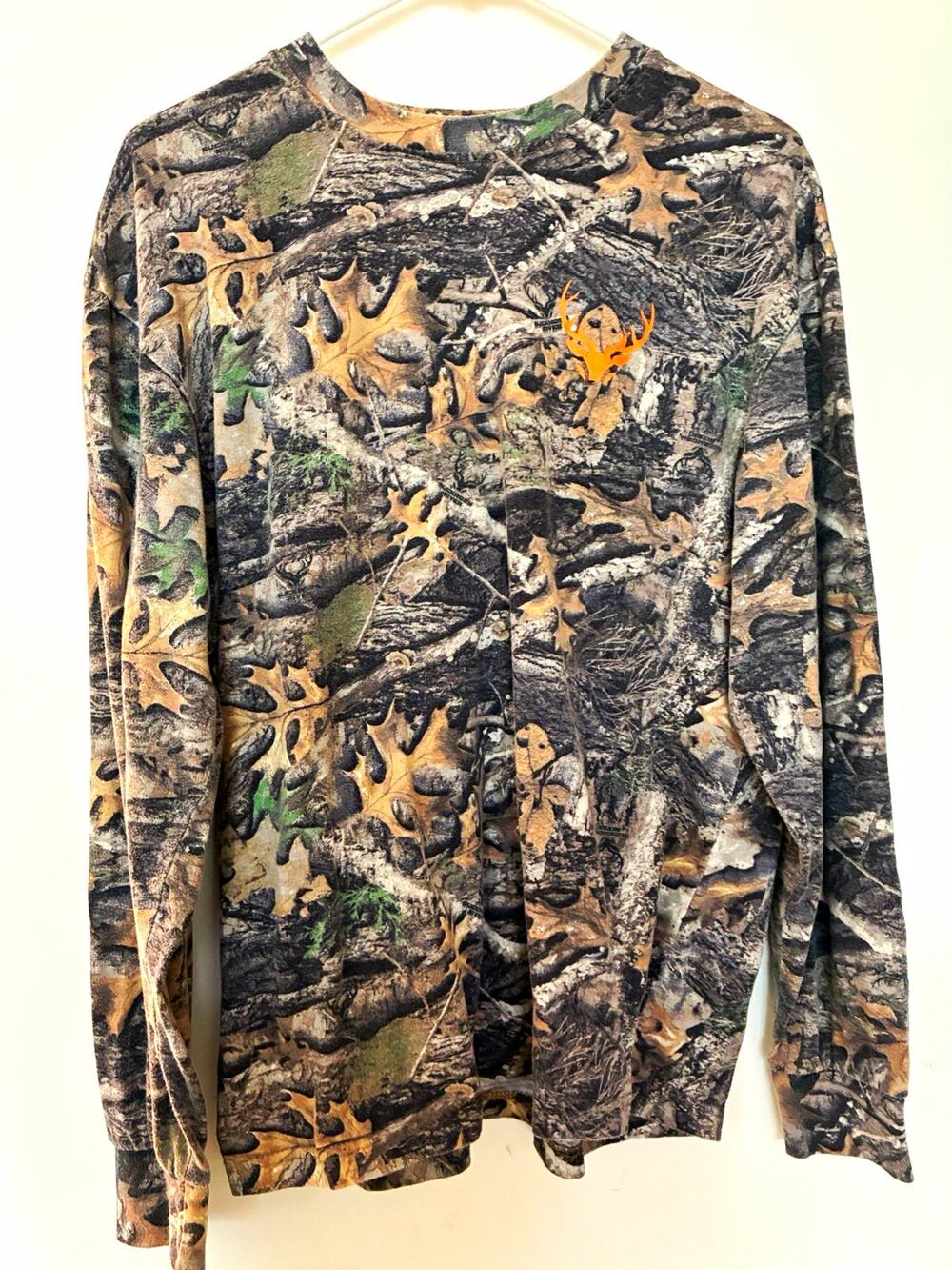 Buckhorn River Camo Long Sleeve T Shirt Mens Large L Orange Deer Antler Graphic